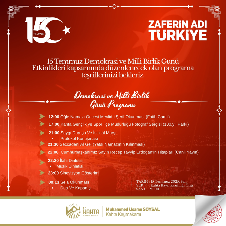 15 Temmuz Demokrasi ve Millî Birlik Günü Programı